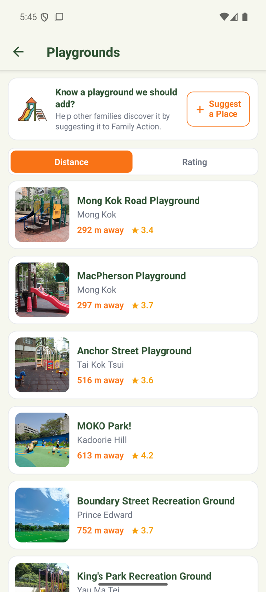 Family Action app — venues near you, sorted by distance